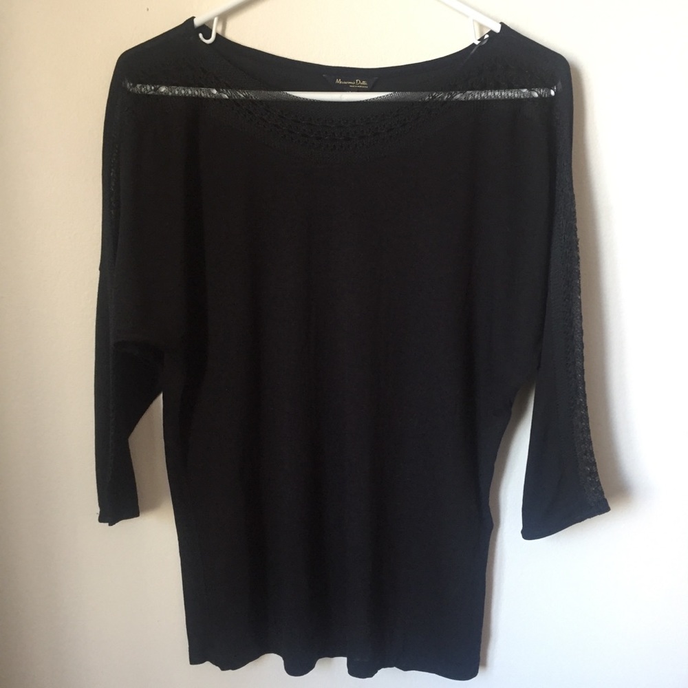MASSIMO DUTTI Black Lace Trim Top